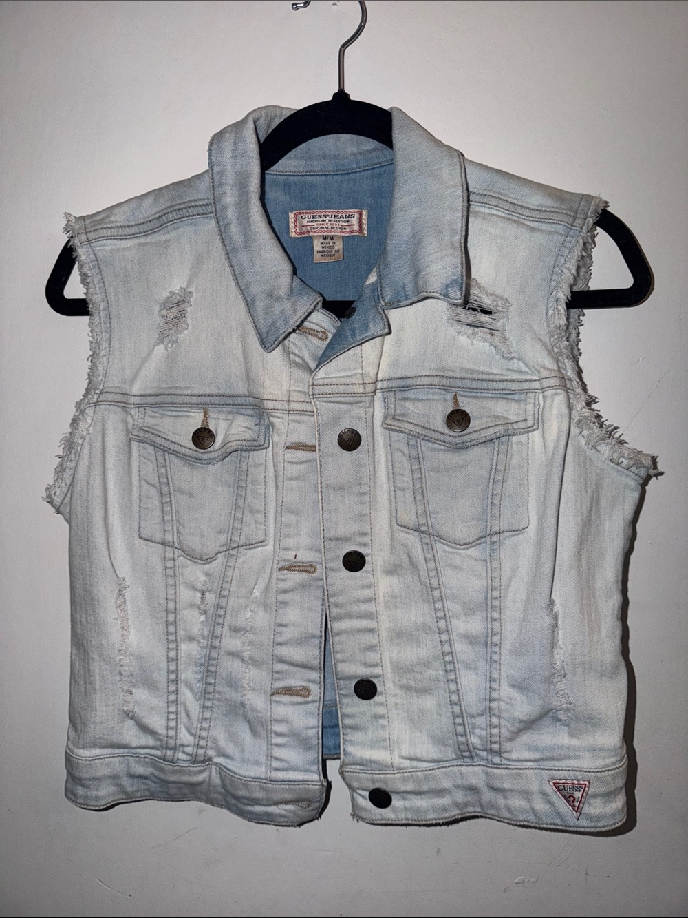 Vintage Gyee Jeans Light Wash Distressed Denim Vest - Women Size Medium